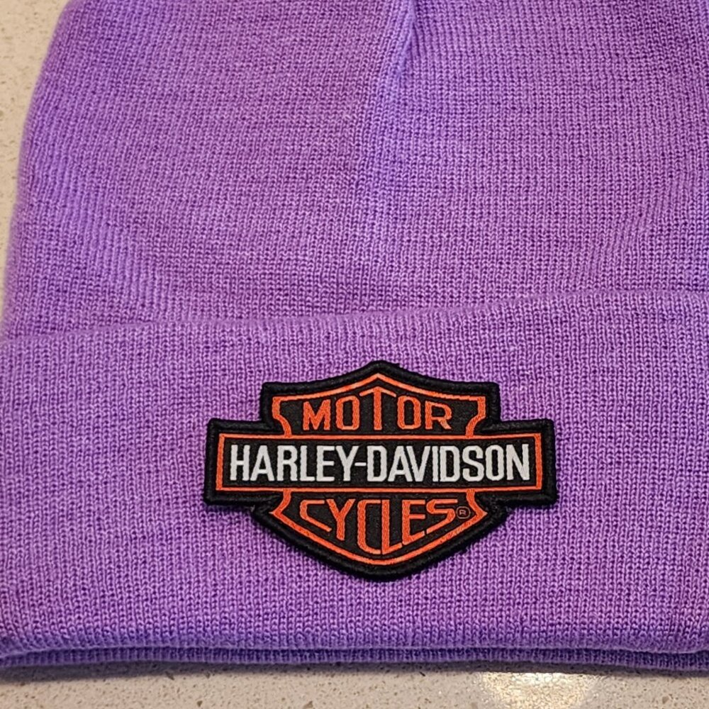 Harley Davidson Patched Knit Cuffed Beanie in Lavender